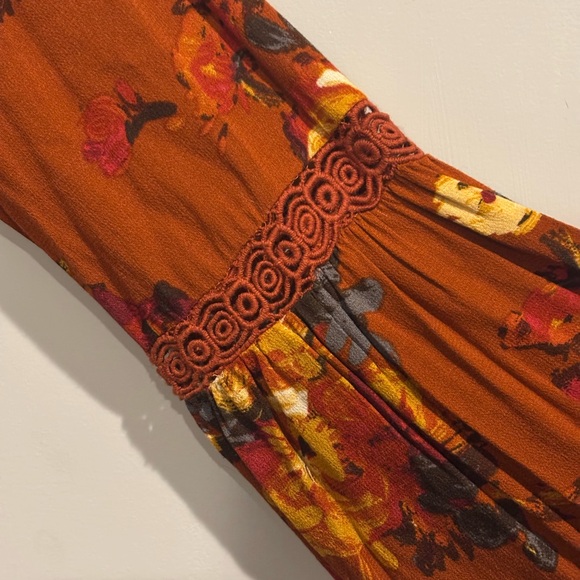Blu Pepper Autumn Burnt Orange Floral Long Sleeve Dress or Tunic Top - Picture 6 of 8